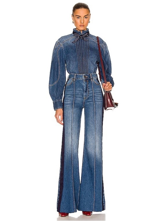 Zimmermann Denim - Zimmermann “Rhythmic” super flare 70s style jeans w contrast side piping 28